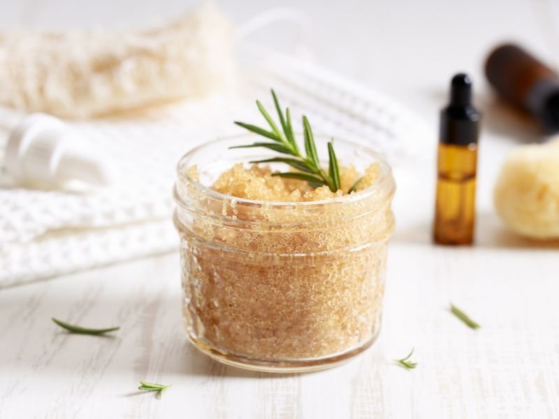 aloe vera and sugar face scrub in a small jar