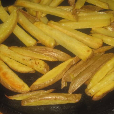 Oven baked French Fries on a Cast Iron Skillett