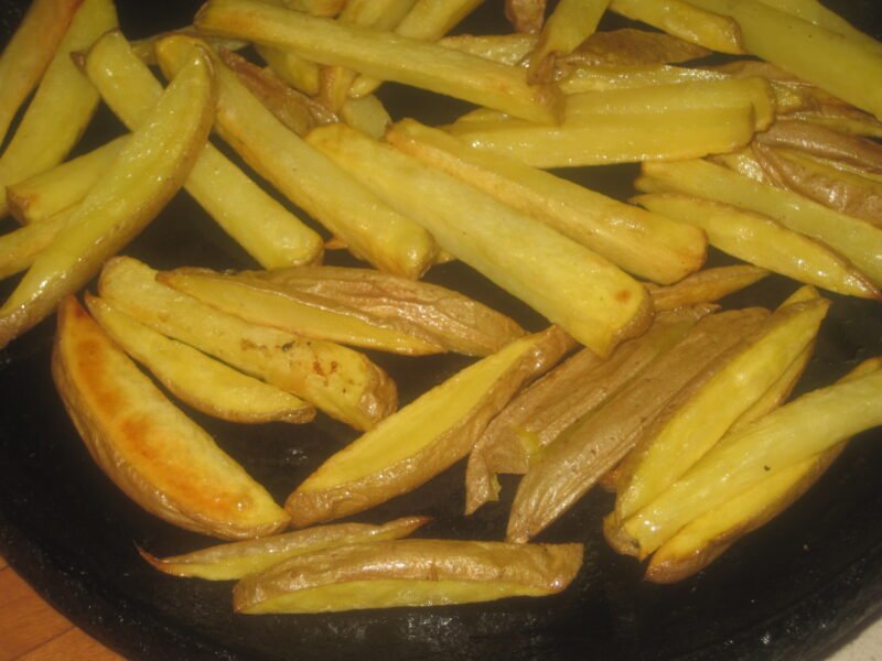 Oven baked French Fries on a Cast Iron Skillett