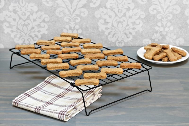freshly baked Homemade dog treats on a cooling rack