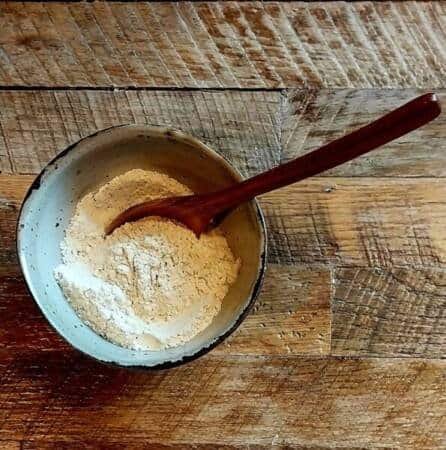 a ceramic bowl of fresh ground protein powder