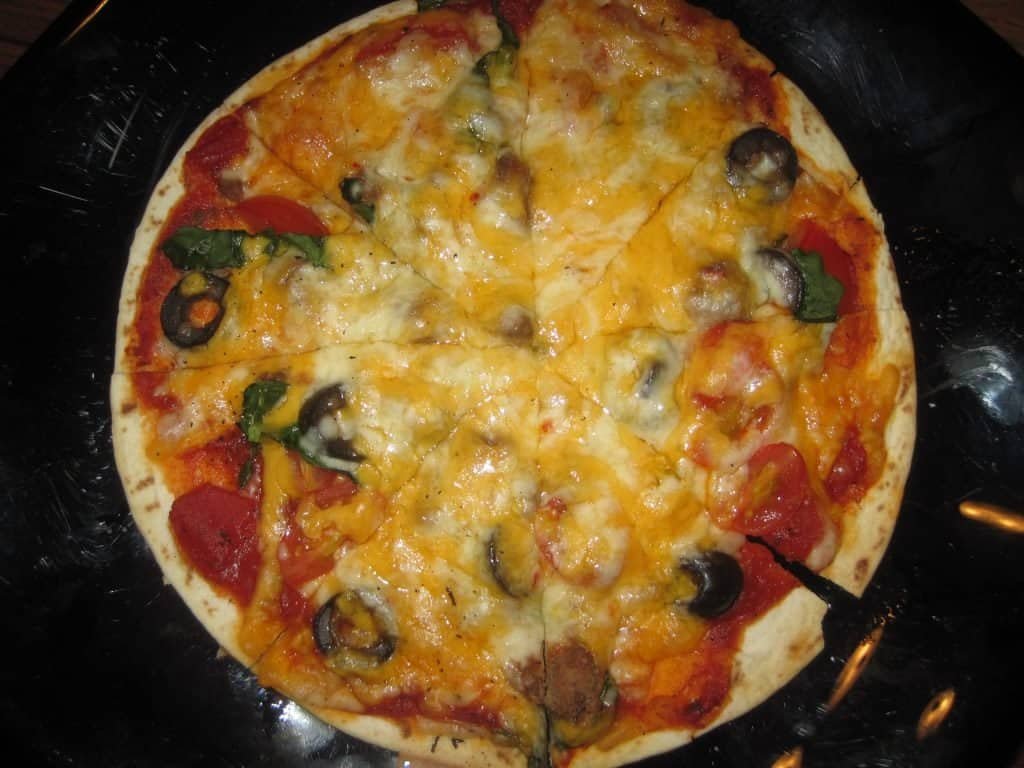freshly baked tortilla pizza