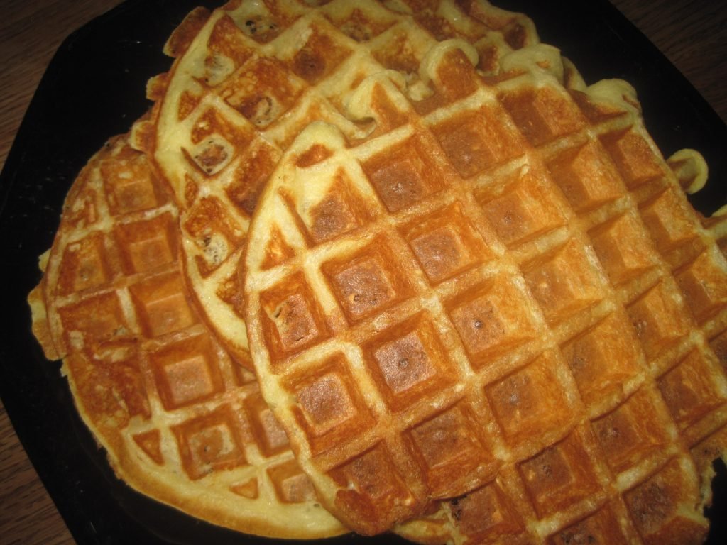 fresh homemade einkorn waffles on a plate