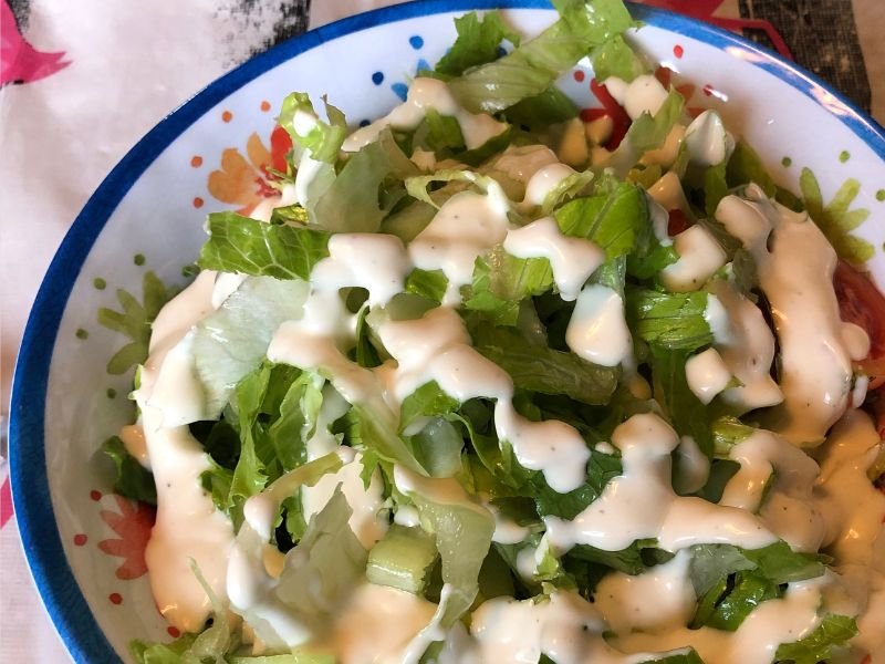 fresh lettuce salad with homemade ranch dressing
