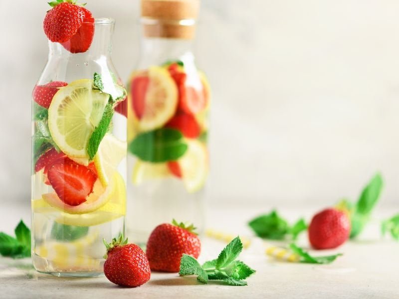 two glasess of strawberry and lemon infused water