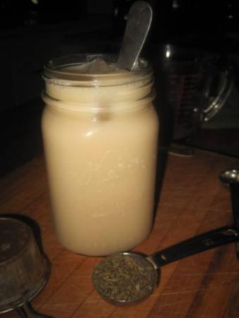 Tulsi Tea Chai Latte in a Mason jar