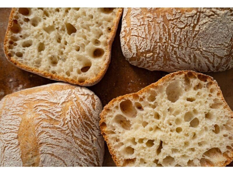 fresh bread with the air bubbles showing that caused the bread to rise